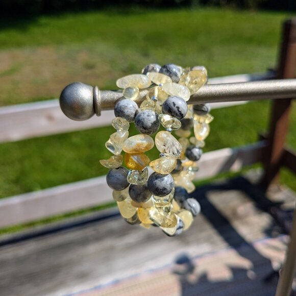 Yellow Citrine Silver Crazy Lace Agate Stone Bracelet - Picture 4 of 11